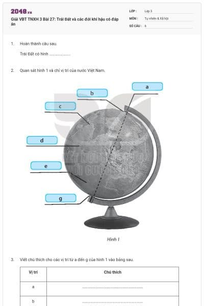 Giải VBT TNXH 3 Bài 27: Trái Đất và các đới khí hậu có đáp án