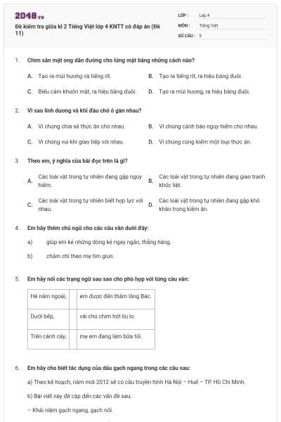 Đề kiểm tra giữa kì 2 Tiếng Việt lớp 4 KNTT có đáp án (Đề 11)