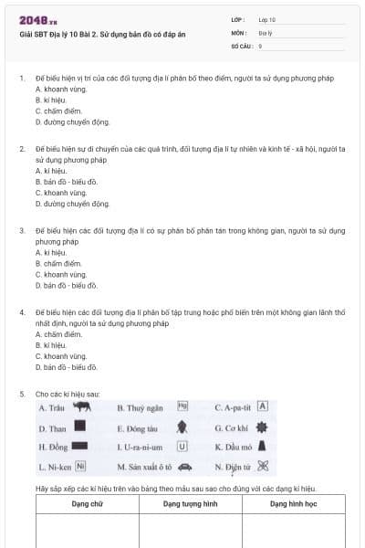 Giải SBT Địa lý 10 Bài 2. Sử dụng bản đồ có đáp án