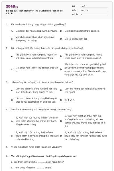 Bài tập cuối tuần Tiếng Việt lớp 5 Cánh diều Tuần 18 có đáp án