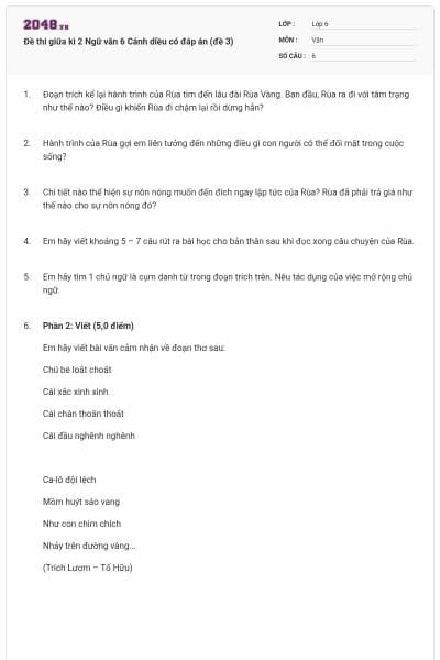 Đề thi giữa kì 2 Ngữ văn 6 Cánh diều có đáp án (đề 3)
