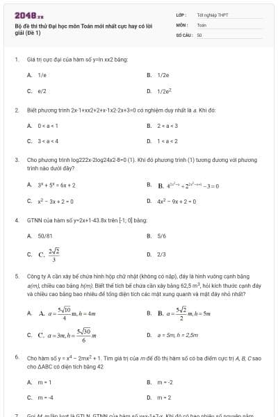 Bộ đề thi thử Đại học môn Toán mới nhất cực hay có lời giải (Đề 1)