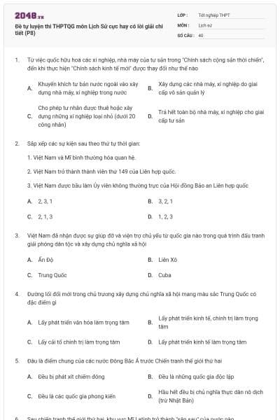 Đề tự luyện thi THPTQG môn Lịch Sử cực hay có lời giải chi tiết (P8)
