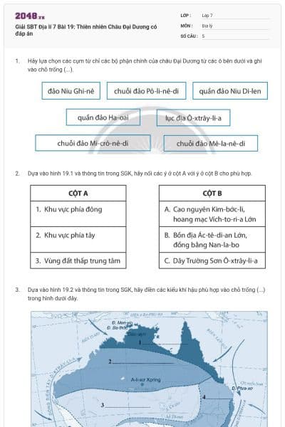 Giải SBT Địa lí 7 Bài 19: Thiên nhiên Châu Đại Dương có đáp án