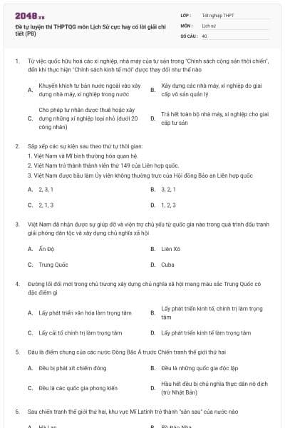 Đề tự luyện thi THPTQG môn Lịch Sử cực hay có lời giải chi tiết (P8)