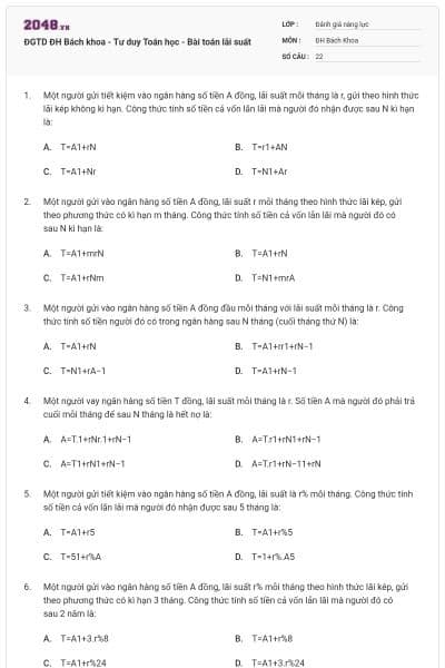 ĐGTD ĐH Bách khoa - Tư duy Toán học - Bài toán lãi suất