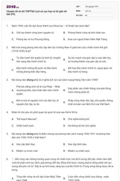 Chuyên đề ôn thi THPTQG Lịch sử cực hay có lời giải chi tiết (P5)