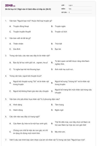 Đề thi học kì 2 Ngữ văn 6 Cánh diều có đáp án (Đề 8)