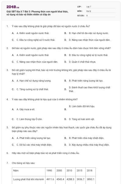 Giải SBT Địa lí 7 Bài 3: Phương thức con người khai thác, sử dụng và bảo vệ thiên nhiên có đáp án