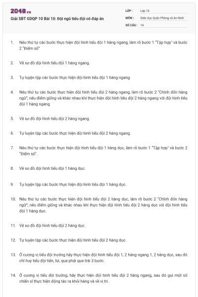 Giải SBT GDQP 10 Bài 10: Đội ngũ tiểu đội có đáp án