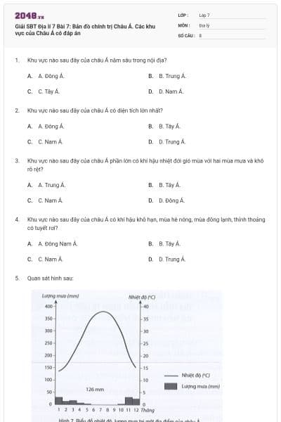 Giải SBT Địa lí 7 Bài 7: Bản đồ chính trị Châu Á. Các khu vực của Châu Á có đáp án