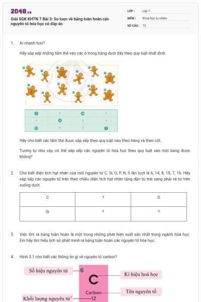 Giải SGK KHTN 7 Bài 3: Sơ lược về bảng tuần hoàn các nguyên tố hóa học có đáp án