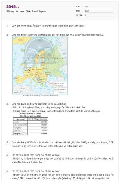 Bài tập Liên minh Châu Âu có đáp án