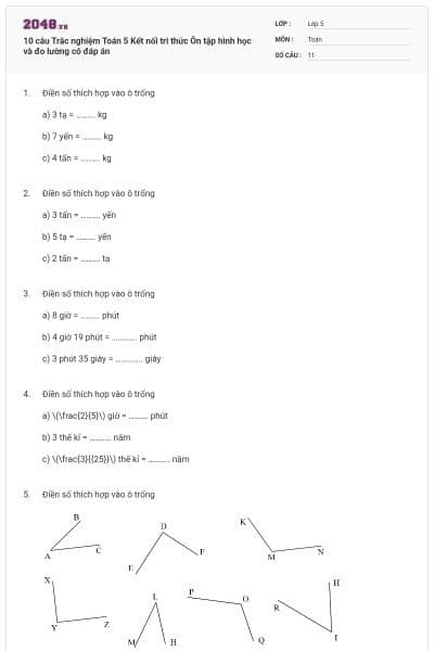10 câu Trắc nghiệm Toán 5 Kết nối tri thức Ôn tập hình học và đo lường có đáp án