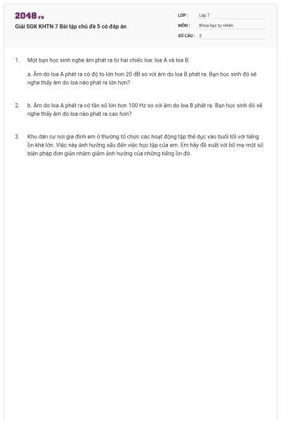 Giải SGK KHTN 7 Bài tập chủ đề 5 có đáp án