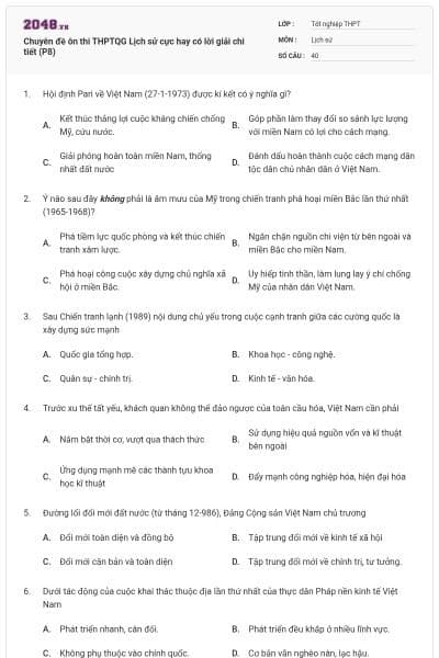 Chuyên đề ôn thi THPTQG Lịch sử cực hay có lời giải chi tiết (P8)