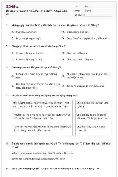 Đề kiểm tra cuối kì 2 Tiếng Việt lớp 4 KNTT có đáp án (Đề 3)