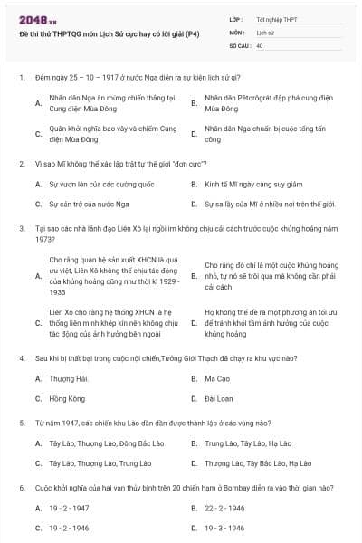 Đề thi thử THPTQG môn Lịch Sử cực hay có lời giải (P4)