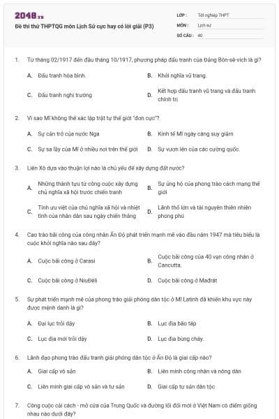 Đề thi thử THPTQG môn Lịch Sử cực hay có lời giải (P3)