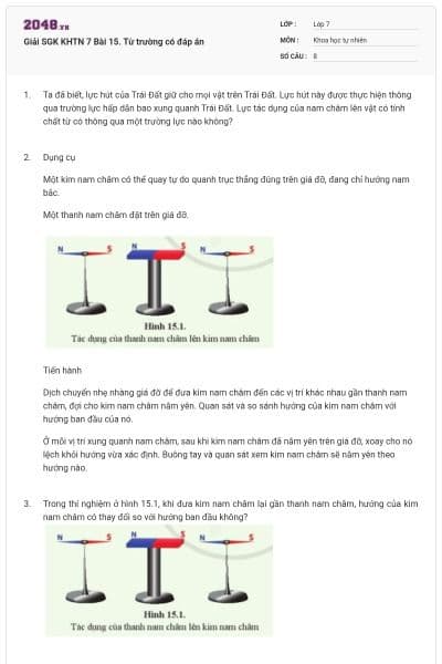 Giải SGK KHTN 7 Bài 15. Từ trường có đáp án