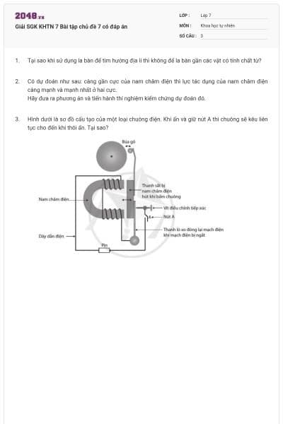 Giải SGK KHTN 7 Bài tập chủ đề 7 có đáp án
