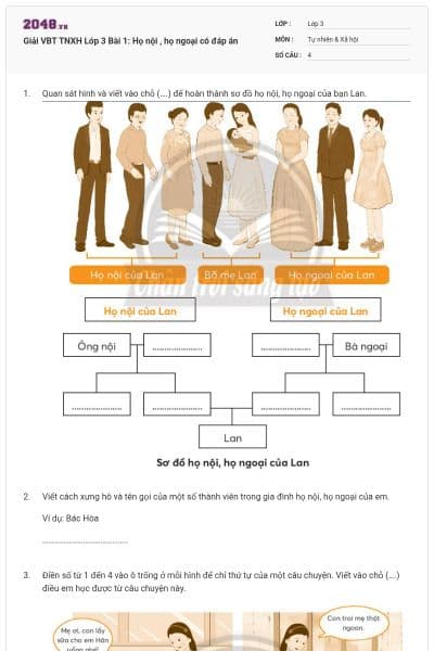 Giải VBT TNXH  Lớp 3 Bài 1: Họ nội , họ ngoại có đáp án