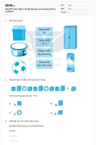 Giải SBT Toán 3 Bài 7: Ôn tập hình học và đo lường (Tiết 1) có đáp án