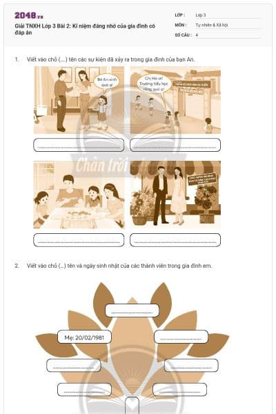 Giải TNXH Lớp 3 Bài 2: Kỉ niệm đáng nhớ của gia đình có đáp án
