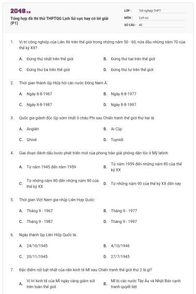 Tổng hợp đề thi thử THPTQG Lịch Sử cực hay có lời giải (P1)