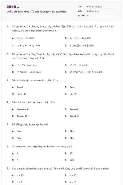 ĐGTD ĐH Bách khoa - Tư duy Toán học - Bài toán đếm