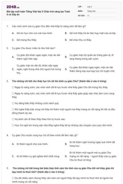 Bài tập cuối tuần Tiếng Việt lớp 5 Chân trời sáng tạo Tuần 6 có đáp án