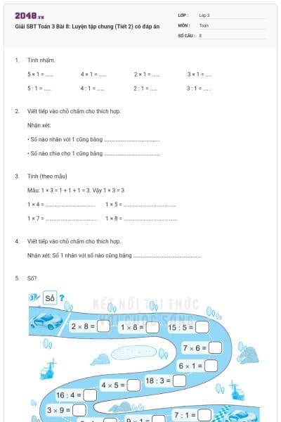 Giải SBT Toán 3 Bài 8: Luyện tập chung (Tiết 2) có đáp án