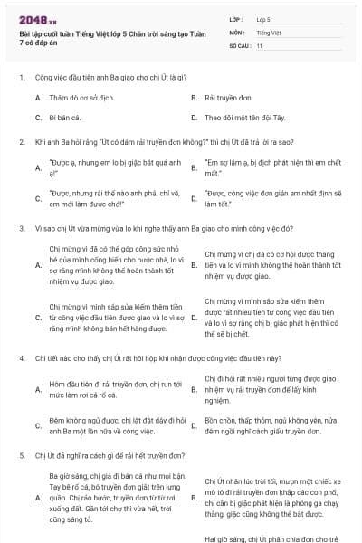 Bài tập cuối tuần Tiếng Việt lớp 5 Chân trời sáng tạo Tuần 7 có đáp án