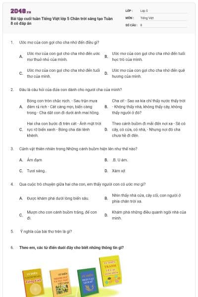 Bài tập cuối tuần Tiếng Việt lớp 5 Chân trời sáng tạo Tuần 8 có đáp án