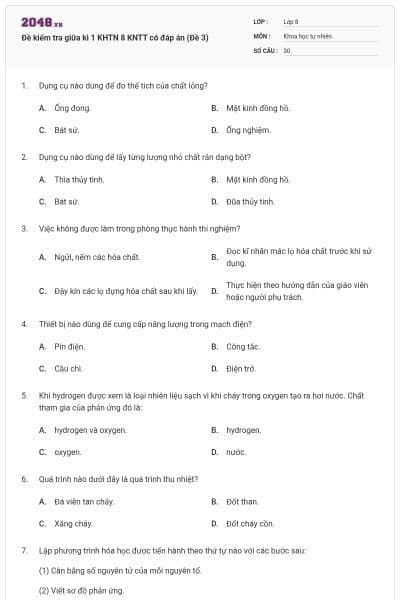 Đề kiểm tra giữa kì 1 KHTN 8 KNTT có đáp án (Đề 3)
