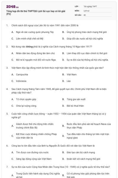 Tổng hợp đề thi thử THPTQG Lịch Sử cực hay có lời giải (P2)