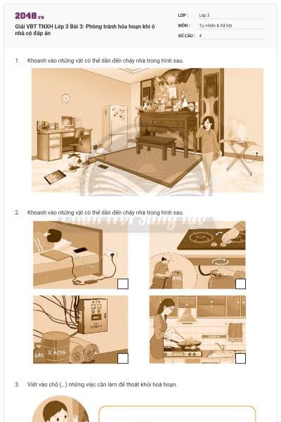 Giải VBT TNXH Lớp 3 Bài 3: Phòng tránh hỏa hoạn khi ở nhà có đáp án