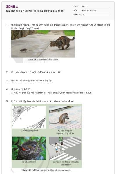 Giải SGK KHTN 7 Bài 28: Tập tính ở động vật có đáp án