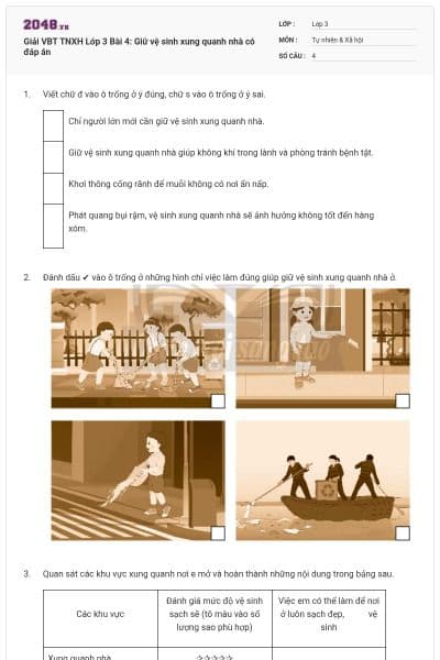 Giải VBT TNXH Lớp 3 Bài 4: Giữ vệ sinh xung quanh nhà có đáp án