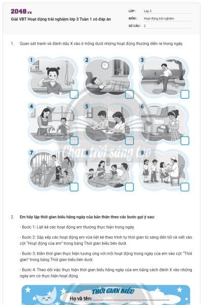 Giải VBT Hoạt động trải nghiệm lớp 3 Tuần 1 có đáp án