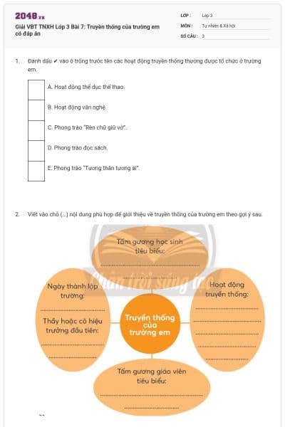 Giải VBT TNXH Lớp 3 Bài 7: Truyền thống của trường em có đáp án