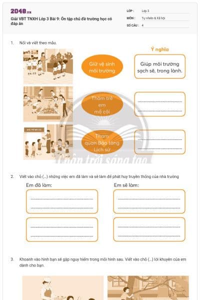 Giải VBT TNXH Lớp 3 Bài 9: Ôn tập chủ đề trường học có đáp án
