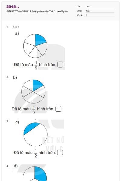 Giải SBT Toán 3 Bài 14: Một phần mấy (Tiết 1) có đáp án