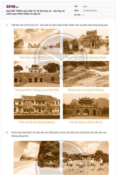 Giải VBT TNXH Lớp 3 Bài 10: Di tích  lịch sử - văn hóa và cảnh quan thiên nhiên có đáp án