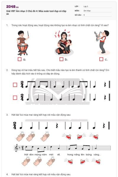Giải VBT Âm nhạc 3 Chủ đề 4: Mùa xuân tươi đẹp có đáp án