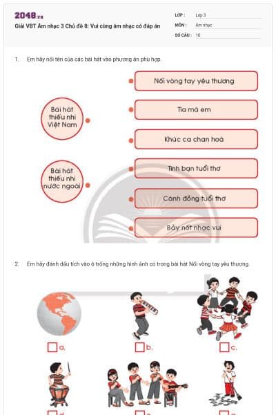 Giải VBT Âm nhạc 3 Chủ đề 8: Vui cùng âm nhạc có đáp án