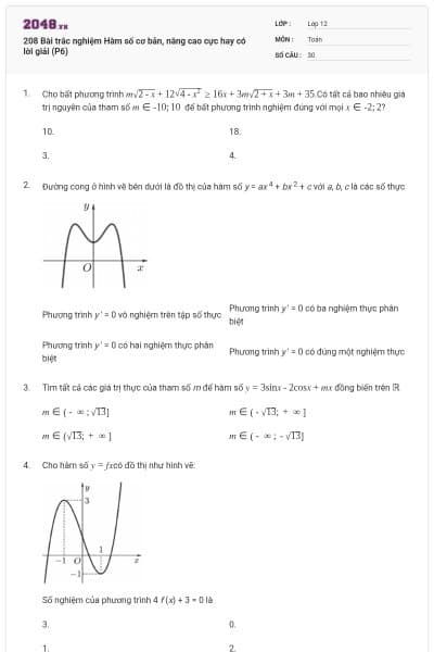208 Bài trắc nghiệm Hàm số cơ bản, nâng cao cực hay có lời giải (P6)