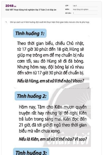 Giải VBT Hoạt động trải nghiệm lớp 3 Tuần 2 có đáp án