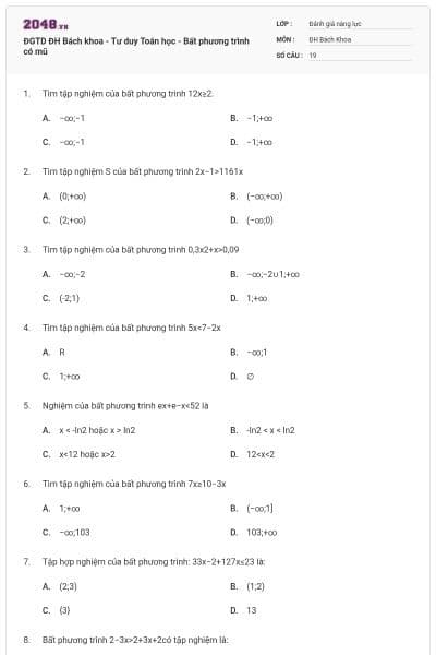 ĐGTD ĐH Bách khoa - Tư duy Toán học - Bất phương trình có mũ