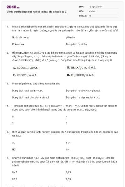 Đề thi thử Hóa học cực hay có lời giải chi tiết (đề số 3)